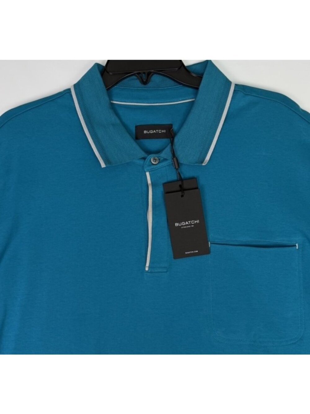 Bugatchi Men's XXL short Sleeve Polo Shirt Teal Solid Designer NWT
